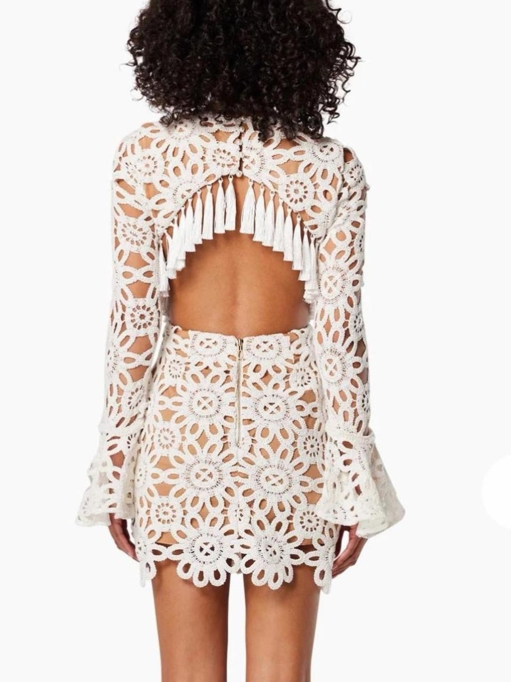 ELLIATT White Crochet Open-Back Mini Dress